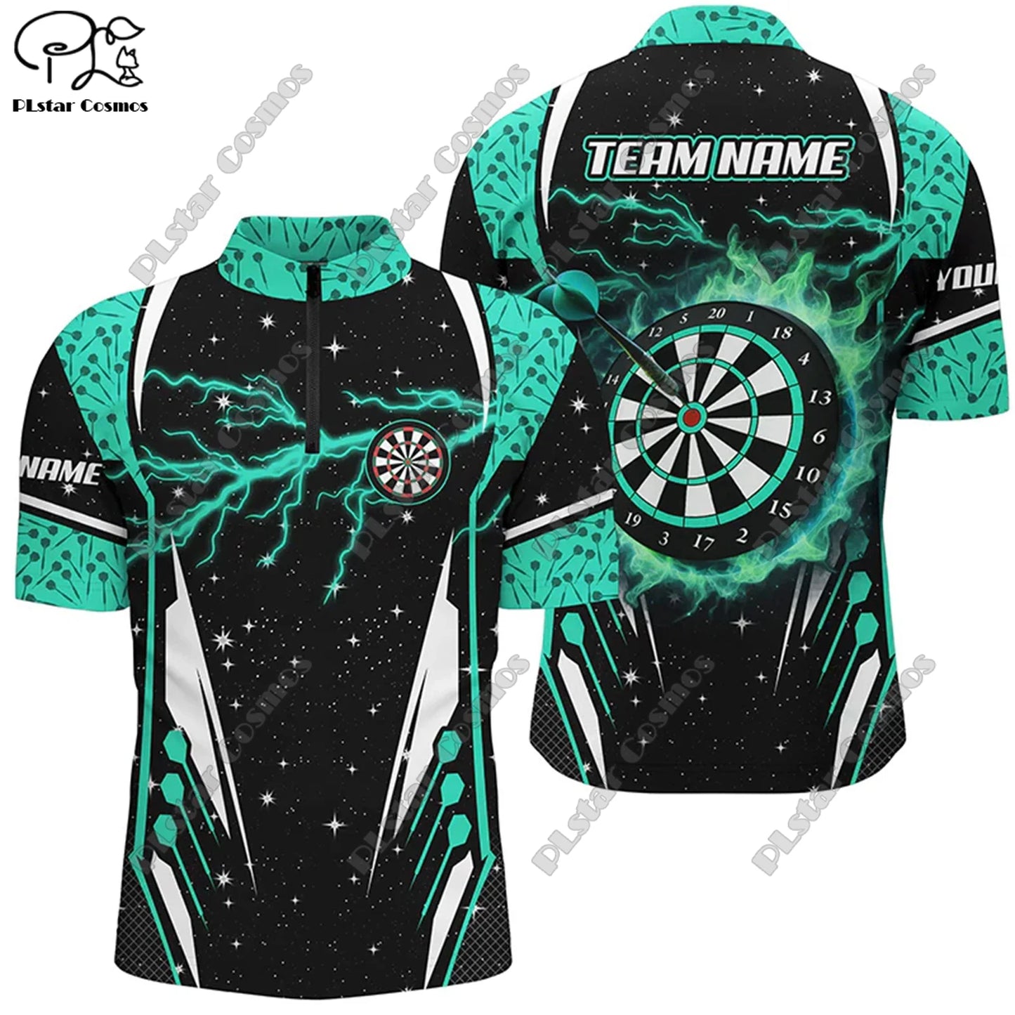 New Custom 3D Printed Flame Pattern Darts Stand Collar Zipper POLO Shirt Universal Casual Team Throwing Sports Unisex Tops D-10
