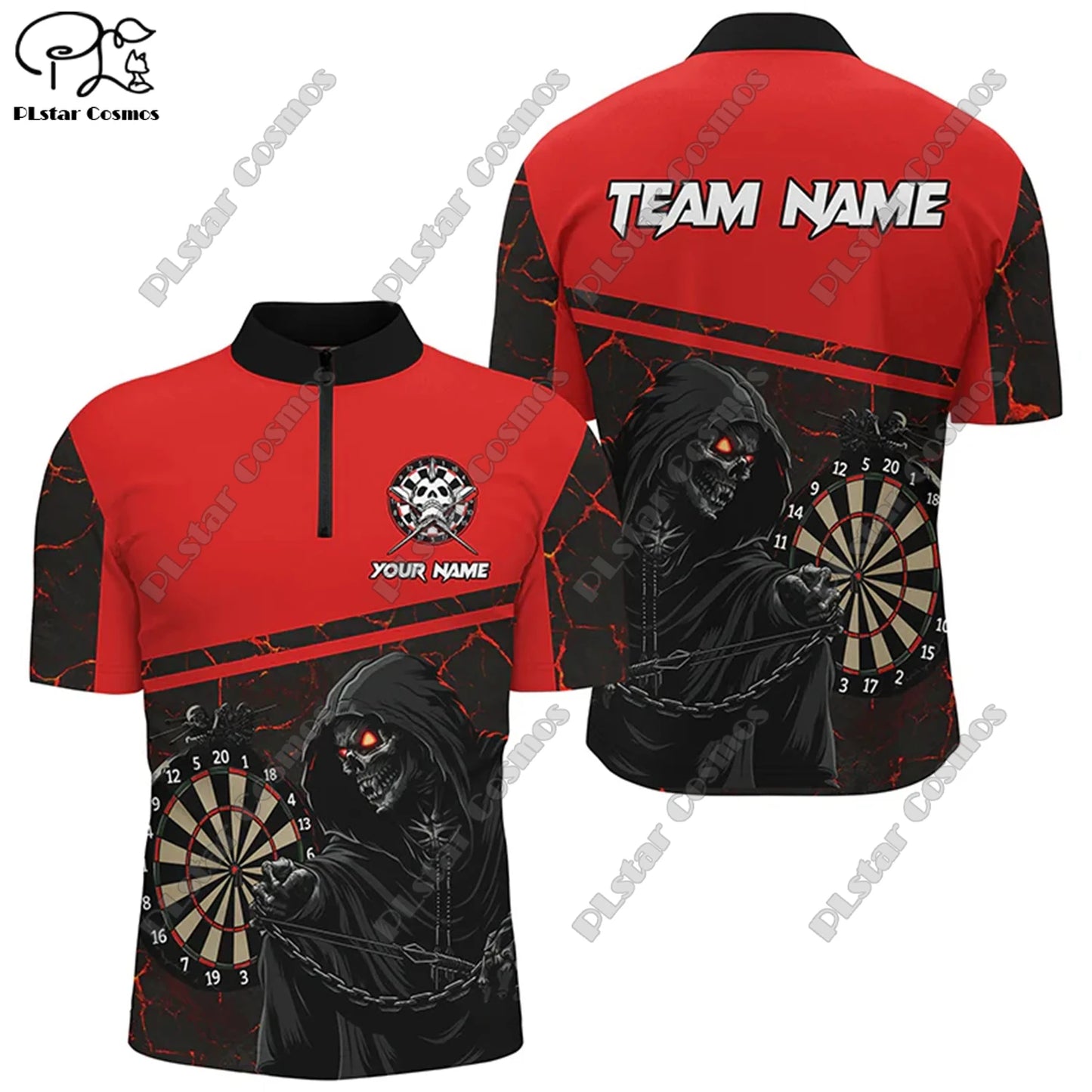 New Custom 3D Printed Flame Pattern Darts Stand Collar Zipper POLO Shirt Universal Casual Team Throwing Sports Unisex Tops D-10
