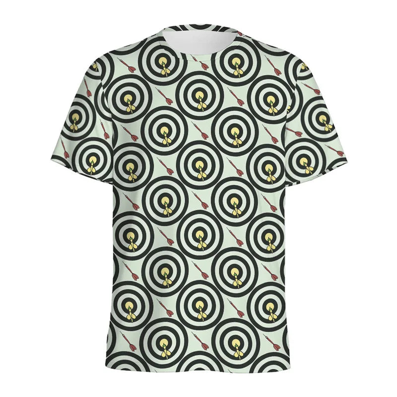 Darts Bullseye Target Pattern T-shirt 3D Printed Dartboard Tees Summer Round Neck T Shirts For Men Loose Short Sleeve Tops