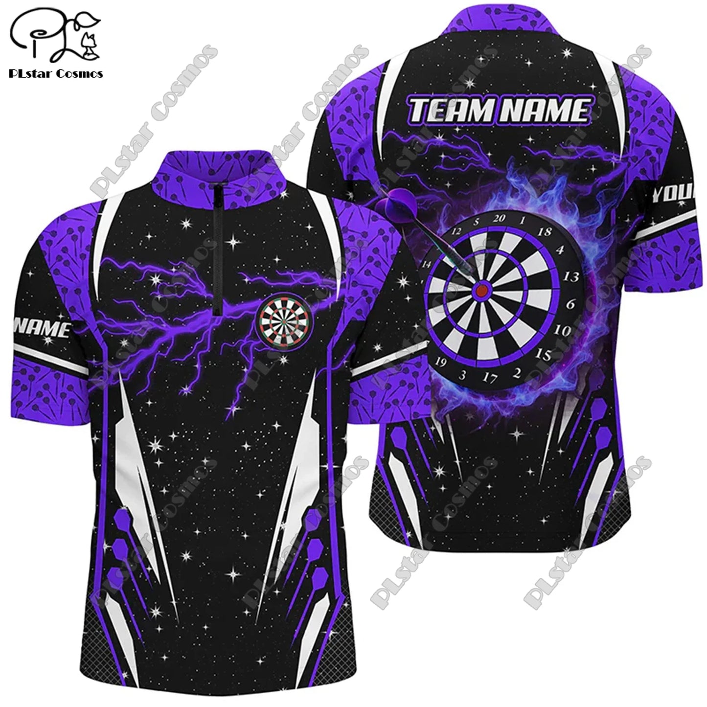 New Custom 3D Printed Flame Pattern Darts Stand Collar Zipper POLO Shirt Universal Casual Team Throwing Sports Unisex Tops D-10