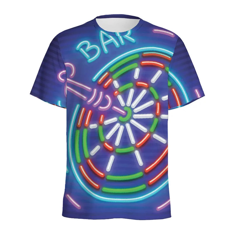 Darts Bullseye Target Pattern T-shirt 3D Printed Dartboard Tees Summer Round Neck T Shirts For Men Loose Short Sleeve Tops