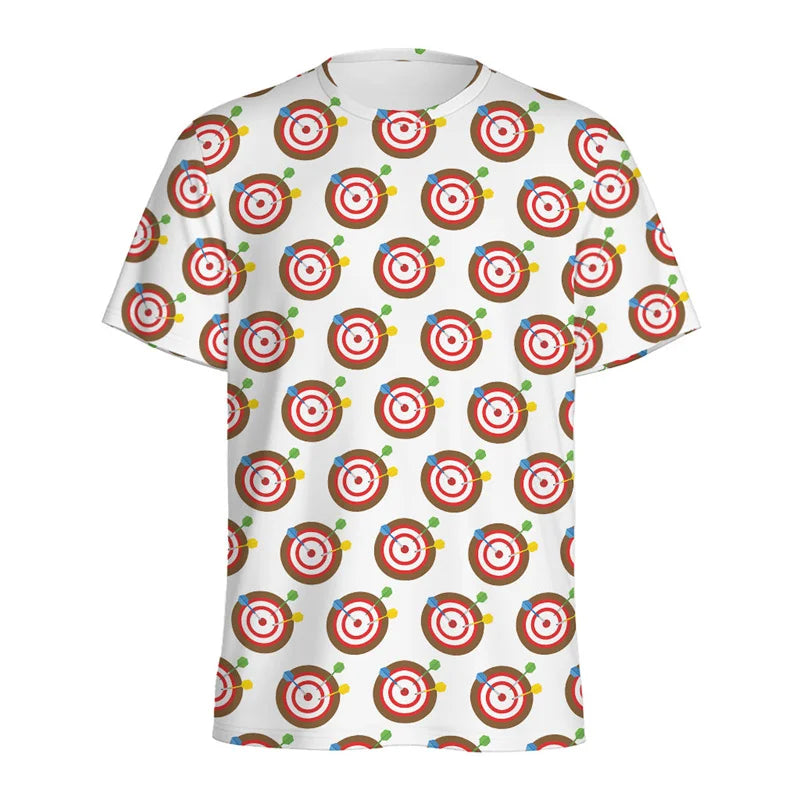 Darts Bullseye Target Pattern T-shirt 3D Printed Dartboard Tees Summer Round Neck T Shirts For Men Loose Short Sleeve Tops