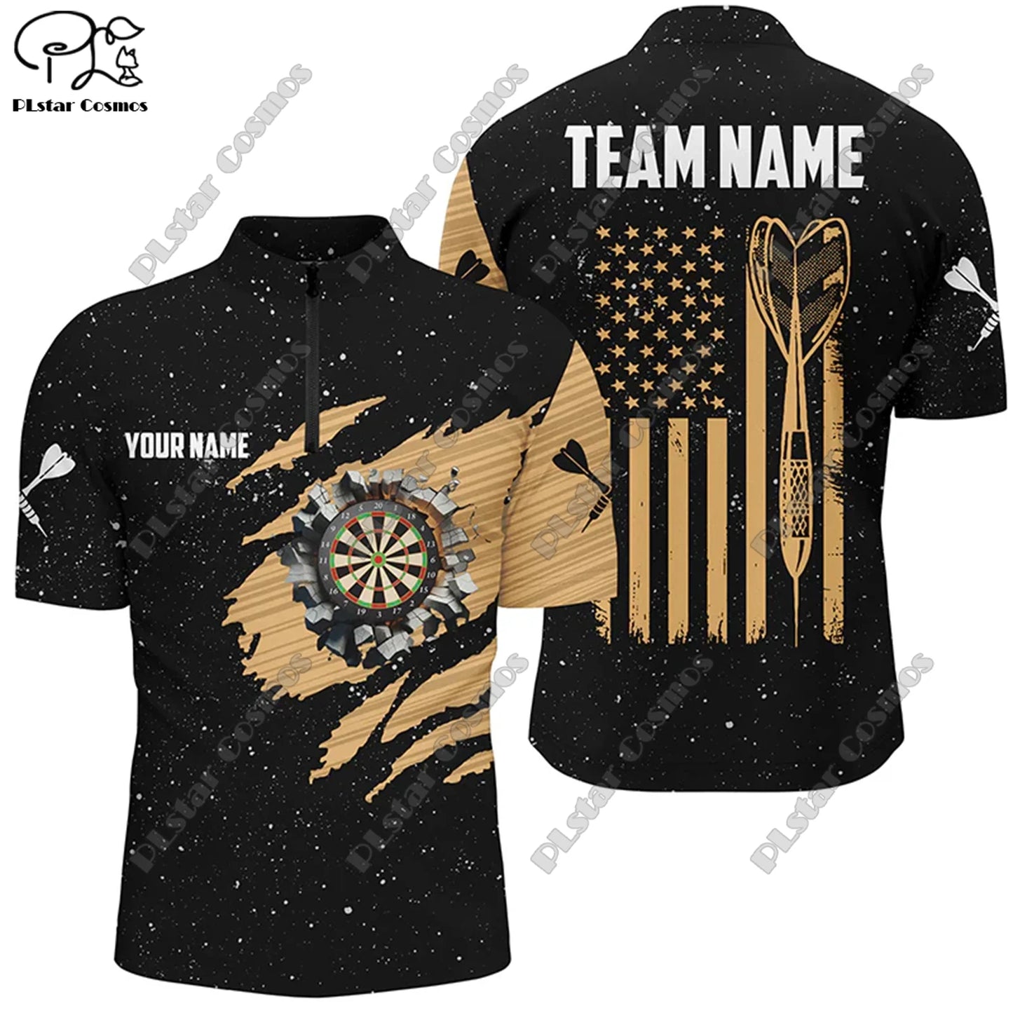 New Custom 3D Printed Flame Pattern Darts Stand Collar Zipper POLO Shirt Universal Casual Team Throwing Sports Unisex Tops D-10
